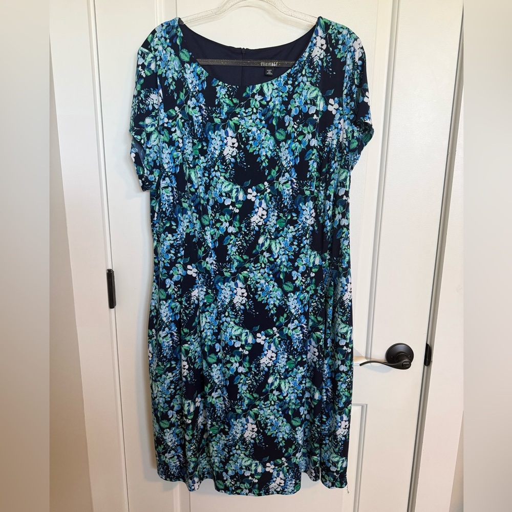 Roz & Ali Navy Midi Dress with Blue & Green Floral Print